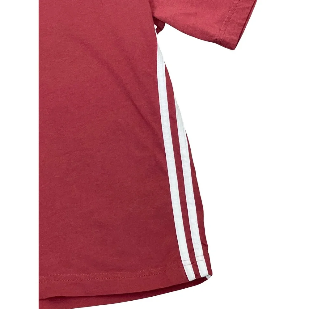 Adidas Mens Maroon 3-Stripe Short Sleeve T-Shirt Large Center Logo Sporty Casual